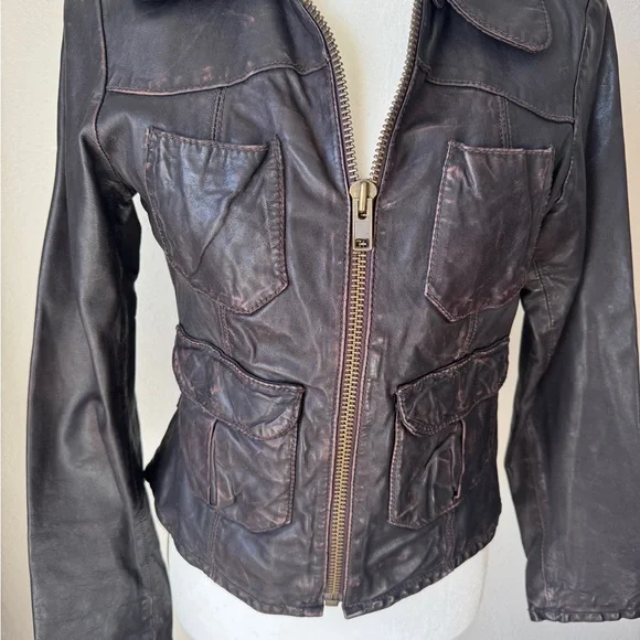 American Eagle Outfitters Brown Leather Jacket Fitted Style - Picture 1 of 6
